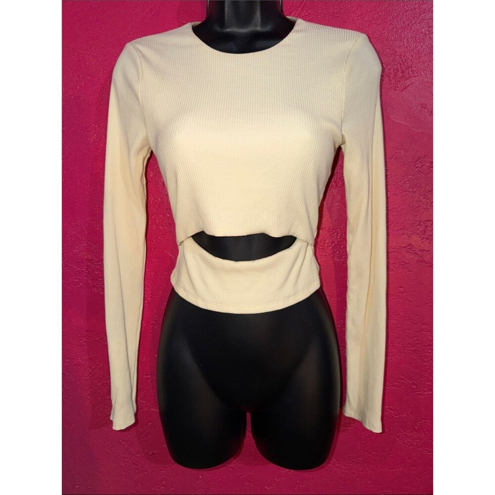 REVOLVE Lovers and Friends Clea ivory ribbed cutout crop top. Soft, comfy. Sz S